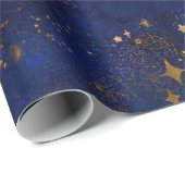 Gold- und Navy-Sterne Geschenkpapier (Rolleneckpunkt)
