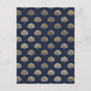 Gold- und Navy-Vintage-Art-Deco-Blumenmuster  Postkarte
