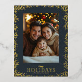 Gold und Navy Weihnachtskarten Folien Feiertagspostkarte (Vorderseite)