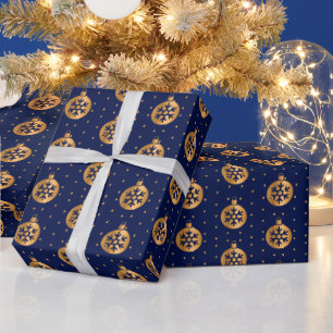 Gold- und Navyblau-Weihnachtsornamente Geschenkpapier