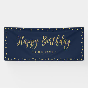 Gold- und Navyblaues Happy Birthday Party-Banner Banner