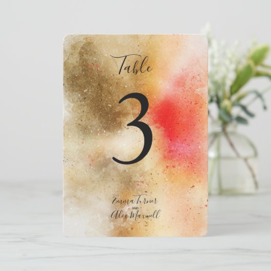 Gold und Orange Wasserfarbe | TISCHNUMMERN (Stehend Vorderseite)