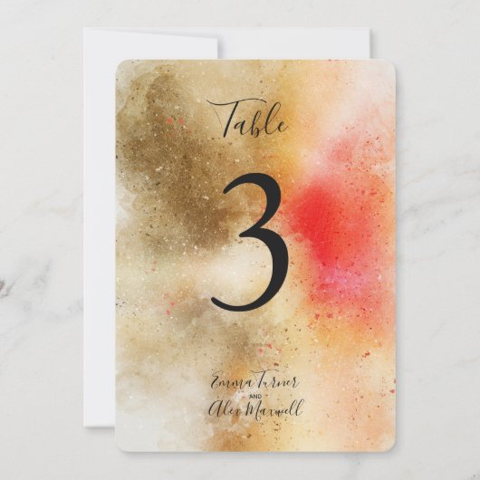 Gold und Orange Wasserfarbe | TISCHNUMMERN (Rückseite)