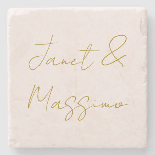 Gold- und Pastellfarbe Kalligrafie Elegant Schlich Steinuntersetzer