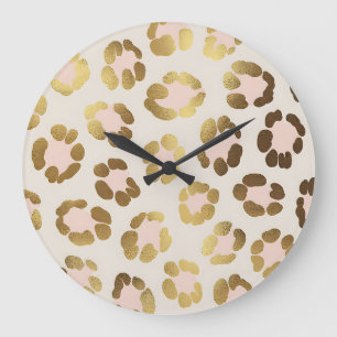 Gold- und Pastellrosa-Leopardenprint Chic Animal Große Wanduhr