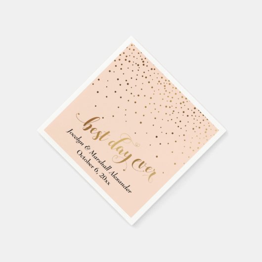 Gold und Peach Best Day Ever Hearts Confetti Serviette (Ecke)