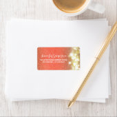 Gold und Peach String Lights Chic Wedding Adressaufkleber (Insitu)