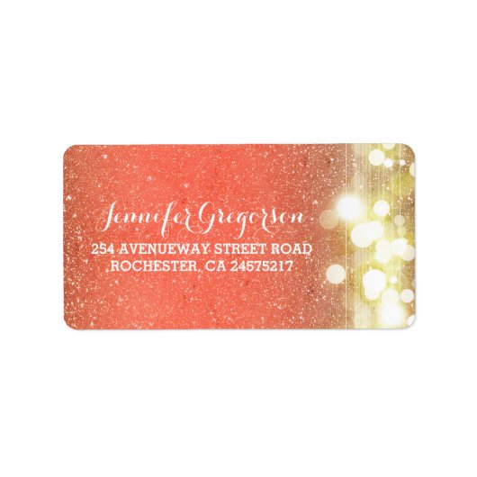 Gold und Peach String Lights Chic Wedding Adressaufkleber (Vorne)