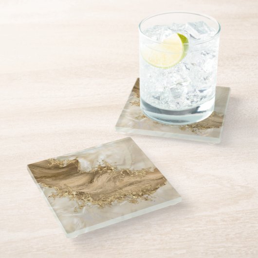 Gold und Perl - Spritzer Glasuntersetzer (Schrägansicht)