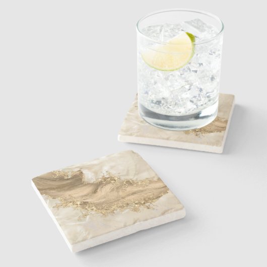 Gold und Perl - Spritzer Steinuntersetzer (Seitenansicht)