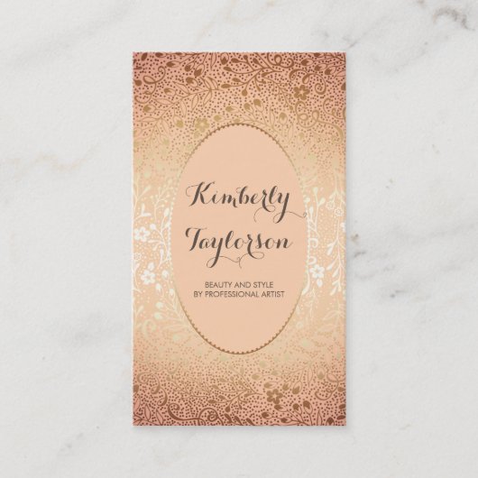 Gold-und Pfirsich-elegantes mit BlumenVintages Visitenkarte (Vorderseite)