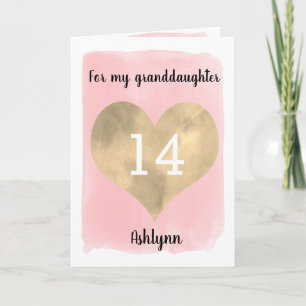 Gold und Pink Happy 14. Geburtstagsfeier Karte