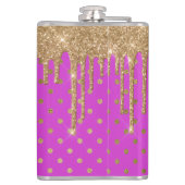 Gold und Pink Polka Dot Flask Flachmann (Rückseite)