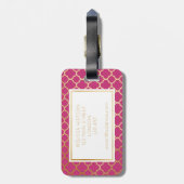 Gold- und Pink quatrefoil Gepäckanhänger (Rückseite vertikal)