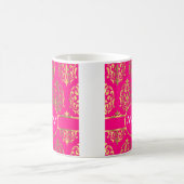 Gold und pinkfarbenes rosa Damastmuster Kaffeetasse (Mittel)