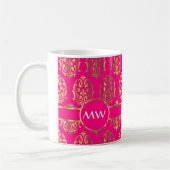 Gold und pinkfarbenes rosa Damastmuster Kaffeetasse (Links)