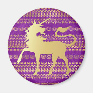 Gold- und Purpur-Boheme-Muster und Einhorn Magnet
