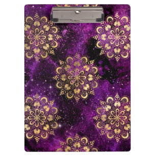 Gold- und Purpur-Galaxie-Dharma-Mandala-Muster Klemmbrett