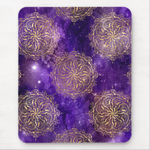 Gold- und Purpur-Galaxie-Dharma-Mandala-Muster Mousepad