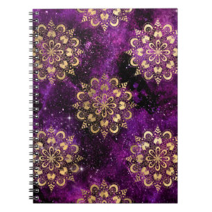 Gold- und Purpur-Galaxie-Dharma-Mandala-Muster Notizblock