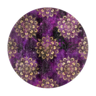 Gold- und Purpur-Galaxie-Dharma-Mandala-Muster Schneidebrett
