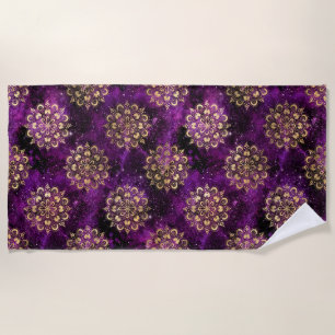 Gold- und Purpur-Galaxie-Dharma-Mandala-Muster Strandtuch