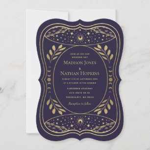 Gold- und Purpur-vintage-Tarot-Gothic-Hochzeit Einladung