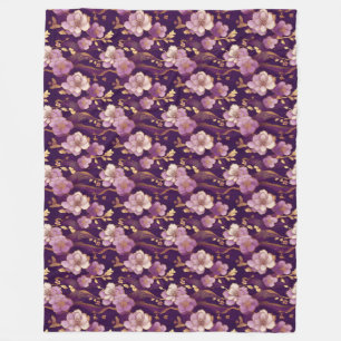 Gold- und Purpurasiatische Blumenmuster Fleecedecke