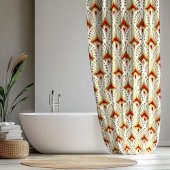 Gold und Red Art Deco Muster auf Weiß Duschvorhang