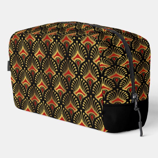 Gold und Red Art Deco Muster Monogram Duffle Ba Waschbeutel (Rechte Ecke)