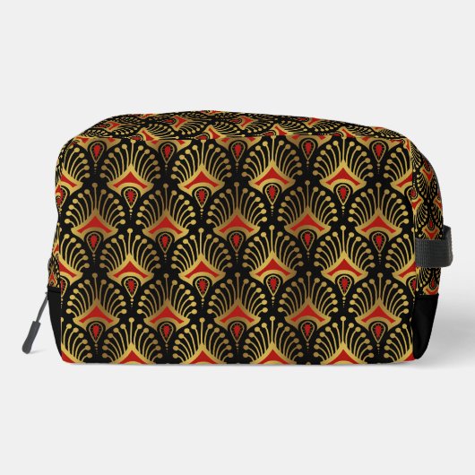 Gold und Red Art Deco Muster Monogram Duffle Ba Waschbeutel (Rückseite)