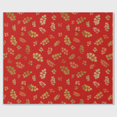 Gold und Red Christmas Berries Wrapping Paper Geschenkpapier (Flach)