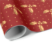 Gold und Red Christmas Holly Geschenkpapier (Rolleneckpunkt)