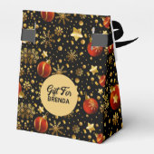 Gold und Red Christmas Symbole Muster Geschenkschachtel (Rückseite)