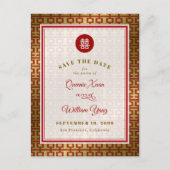 Gold und Red Double Happy Chinese Save the Date Ankündigungspostkarte (Vorderseite)