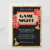 Gold und Red Glitzer Board Game Night Einladung (Vorderseite)