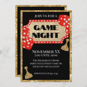 Gold und Red Glitzer Board Game Night Einladung (Vorne/Hinten)