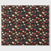Gold und Red Hearts auf Black Luxury Geschenkpapier (Flach)