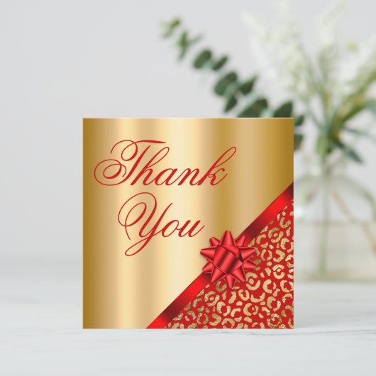 Gold und Red Leopard Shimmer Glam Geschenk Dankeskarte (Stehend Vorderseite)