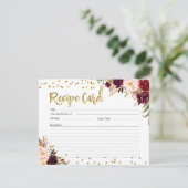 Gold und Red Marsala Blumenrezeptkarte Einladung (Stehend Vorderseite)