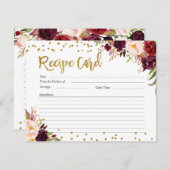 Gold und Red Marsala Blumenrezeptkarte Einladung (Vorne/Hinten)