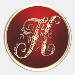 Gold und Red Monogram K Umschlag Aufkleber