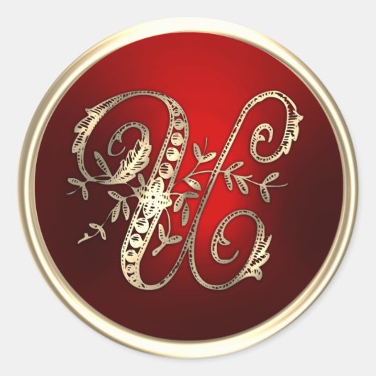 Gold und Red Monogram U Umschlag Aufkleber (Vorderseite)
