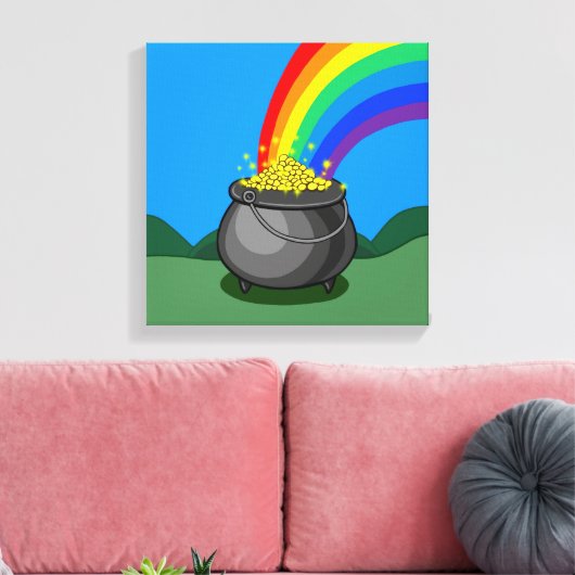 Gold- und Regenbogen-Pot Leinwanddruck (Insitu (Wohnzimmer))