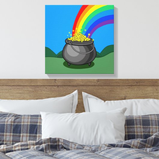 Gold- und Regenbogen-Pot Leinwanddruck (Insitu (Schlafzimmer))