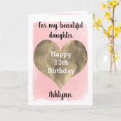 Gold und Rosa 13. Geburtstagstochter Karte (Gelbe Blume)