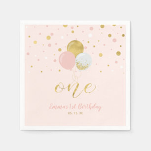 Gold und Rosa   Ballons, Confetti Girl 1. Geburtst Serviette