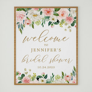 Gold- und rosa‑blumiges Willkommensplakat Poster