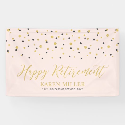 Gold und Rosa Confetti | Happy Retirement Party Banner (Horizontal)
