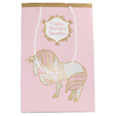 Gold und Rosa Einhornbeutel Mittlere Geschenktüte (Vorderseite)